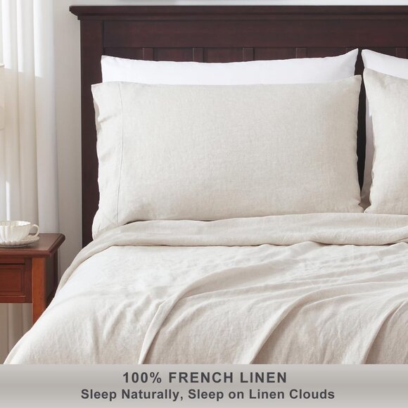 Pure Linen Pillowcases French Natural Linen Flax Bedding 20x30 inches - Picture 2 of 6